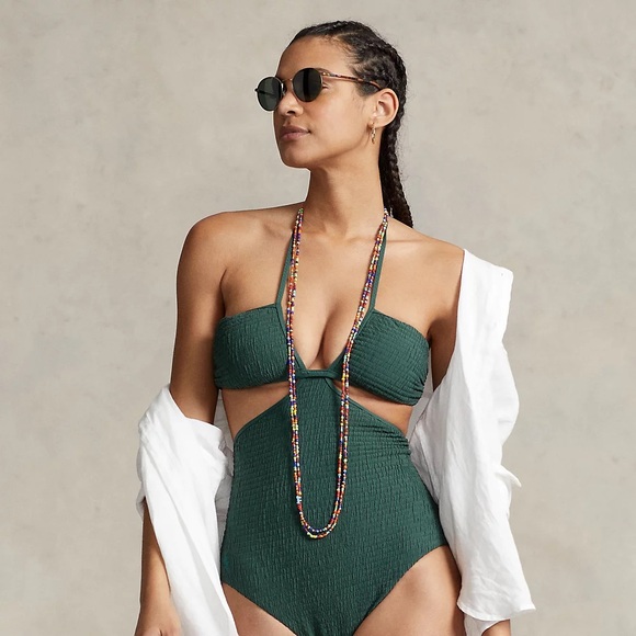 NWOT Polo Ralph Lauren Cut Out Green One Piece Women's Swimsuit - Picture 1 of 5